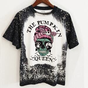 Pumpkin Queen Bleach Dye Handmade Graphic Tee